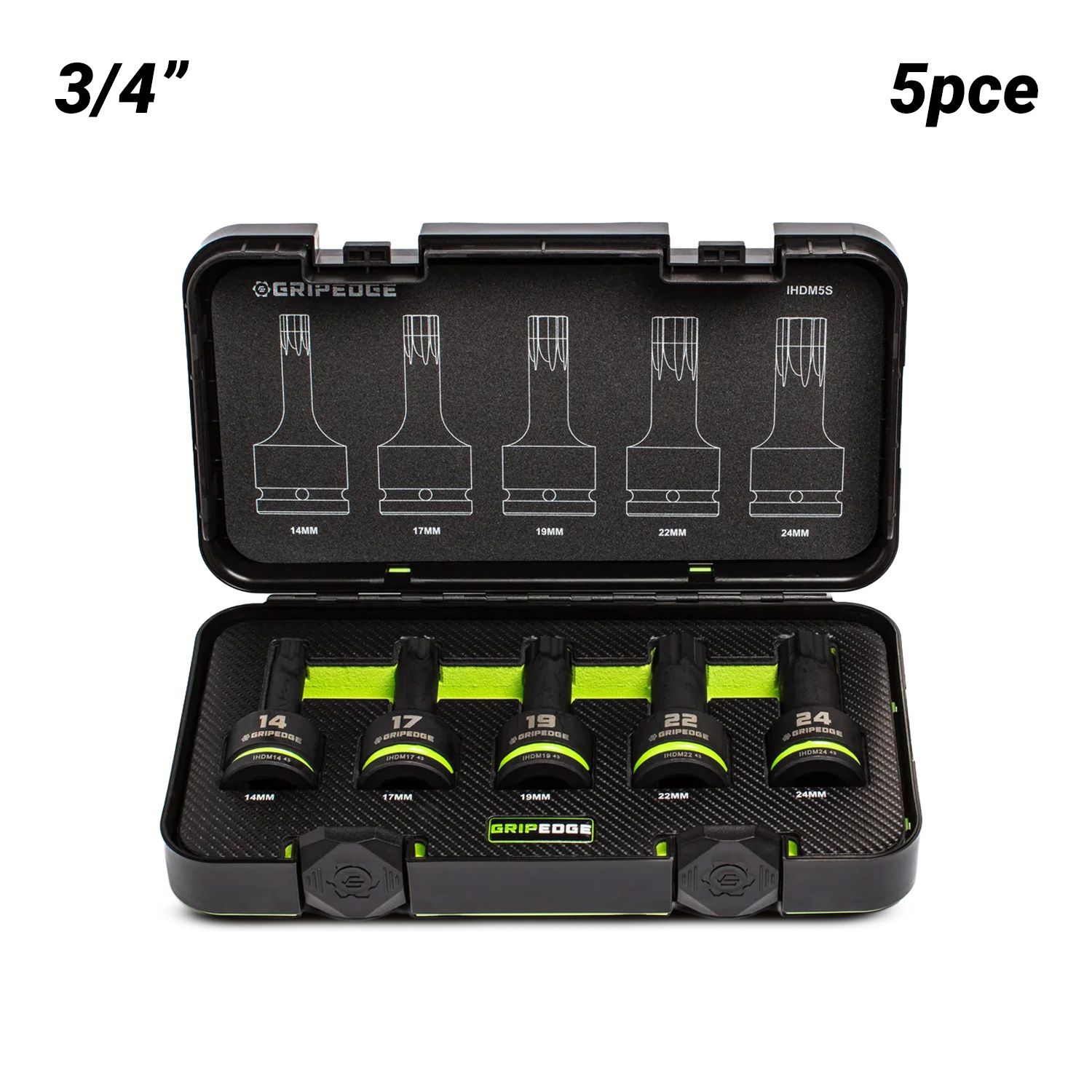GRIPEDGE  IHDM5S 5pce 3/4" Drive Metric Impact HEX Driver Set – image 1