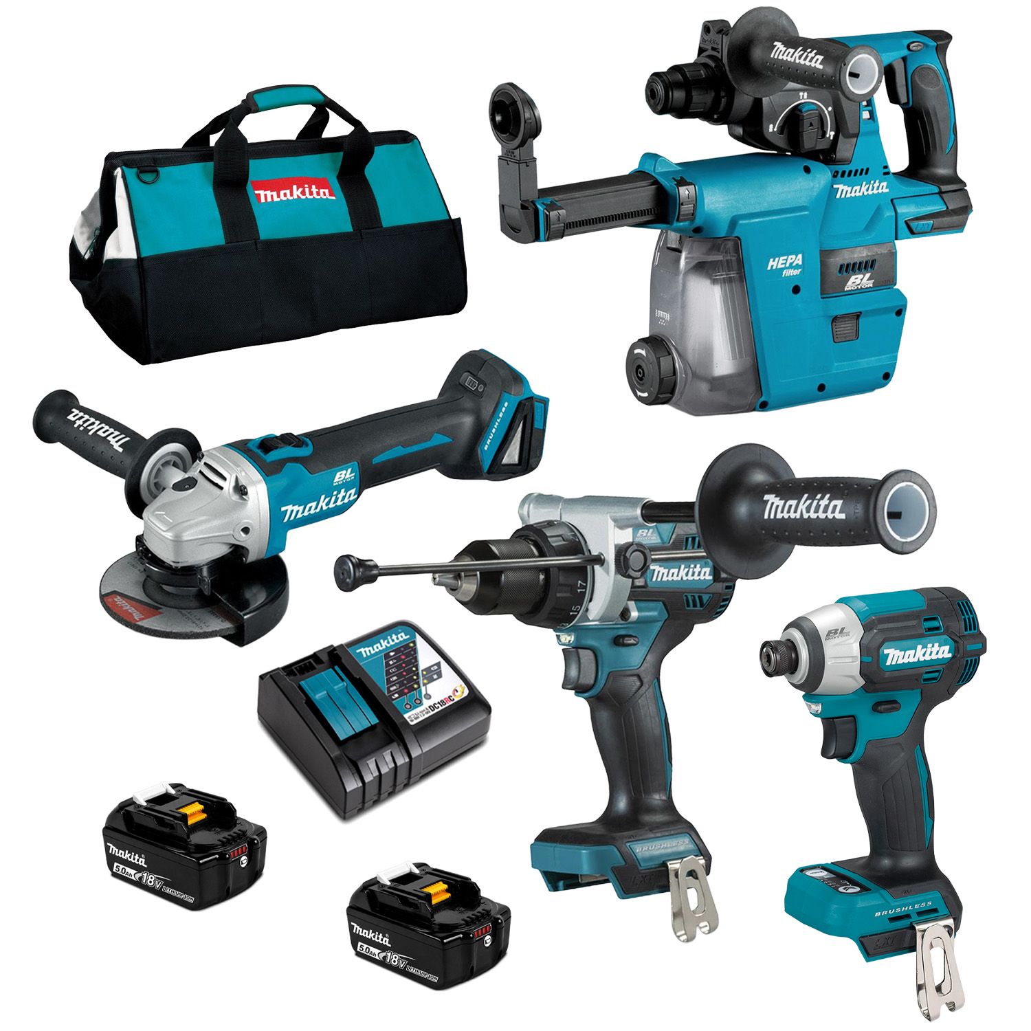 Makita DLX4203TX1 18V 5.0Ah Li-ion Cordless Brushless 4pce Combo Kit