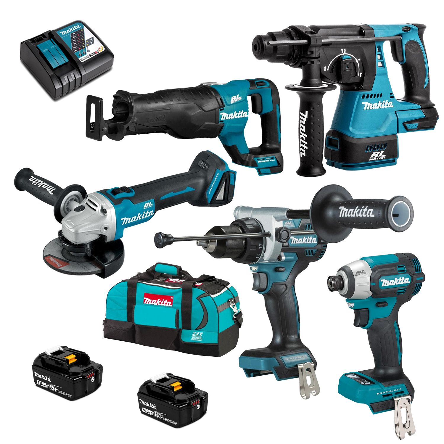 Makita DLX5111TX1 18V 5.0Ah Li-ion Cordless Brushless 5pce Combo Kit