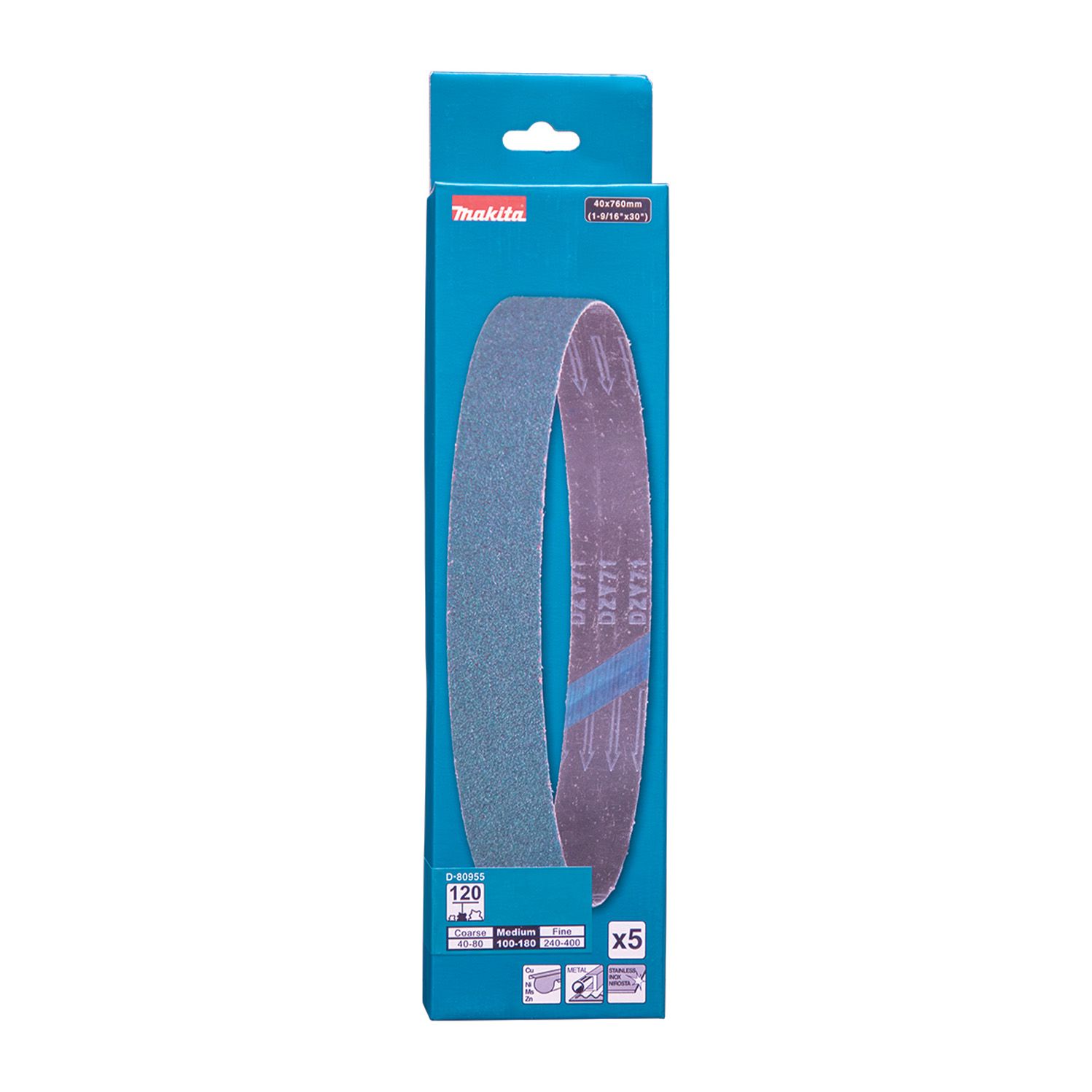 Makita D-80955 5-Pack 40mm x 760mm 120-Grit Zirconia Sanding Belt