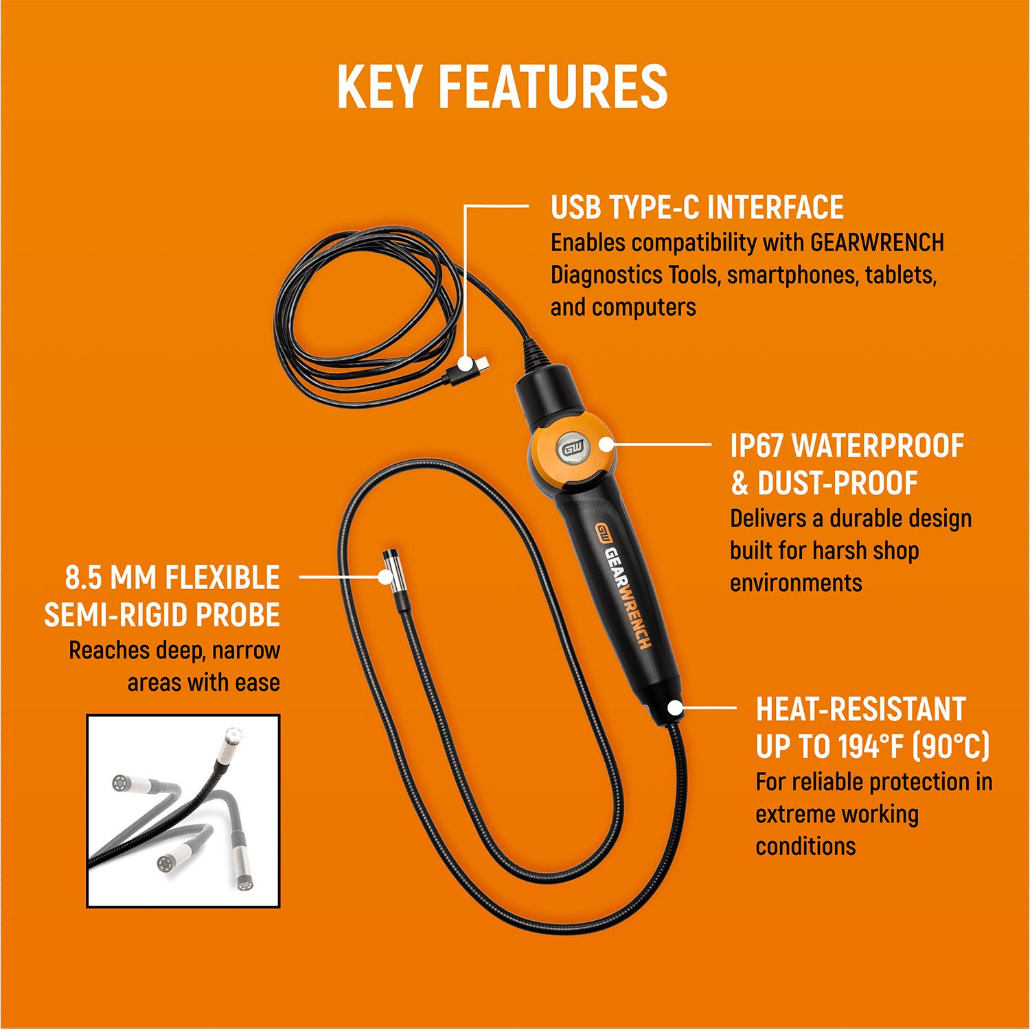 GEARWRENCH GWSCOPE High-Definition Flexible Inspection Borescope – image 4