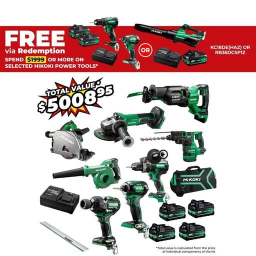 HiKOKI KC36D8PLGPMZ (AU48000075) 36V 2.5Ah / 5.0Ah MultiVolt Li-ion Cordless Brushless 8pce Combo Kit