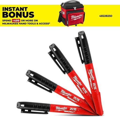 Milwaukee 48223104 4-Pack INKZALL Black Fine Point Markers Pens