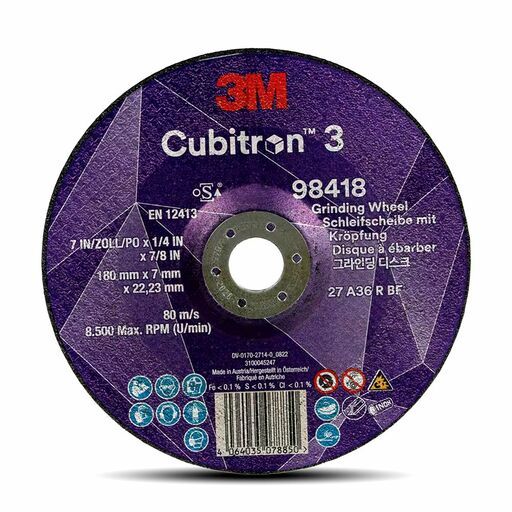 3M 7100303980-20PK 20-Pack 180mm x 7mm x 22.23mm 36+GRIT CUBITRON 3 Depressed Center Grinding Wheel – image 3