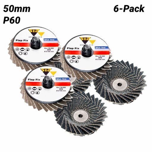 Sia Abrasives F03E02DE1Z 6-Pack 50mm P60 Zirconia Grit R-Type Quick Connect 2824 Flap Disc