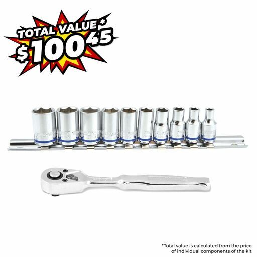 Kincrome K2943+K2170 1/4" Drive Ratchet & Socket Rail Set
