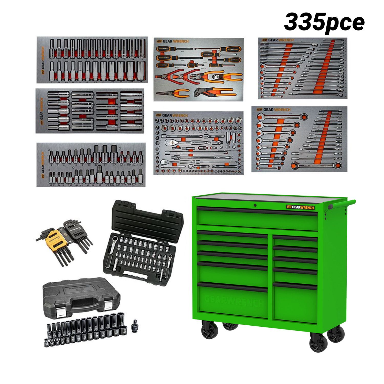 GEARWRENCH 88811N 335pce Combination Tool Kit with 11 Drawer 42" Trolley - Green – image 1