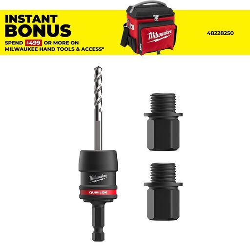Milwaukee 4932500548 9.5mm (3/8") Shank QUIK-LOK Hole Saw Arbor Starter Kit with 2 x Adaptors