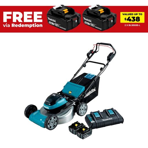 Makita DLM540PG2X 36V (18V x 2) LXT 6.0Ah Li-ion Cordless Brushless Self Propelled 70L 534mm (21") Lawn Mower Combo Kit