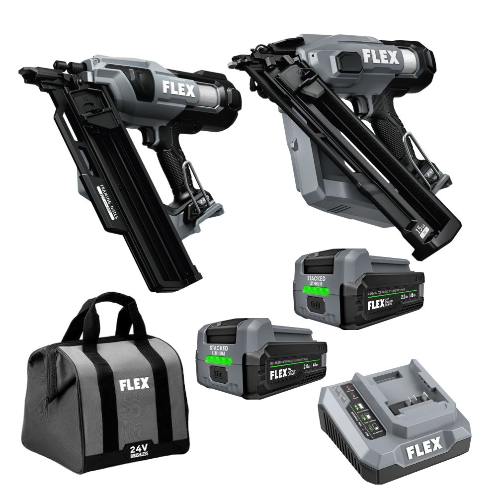 FLEX FXMA214-2K 24V 2.0Ah Li-ion Cordless 15Ga Angled Finish Nailer + 30º Framing Nailer Combo Kit – image 1