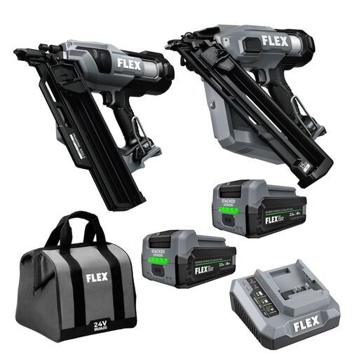 FLEX FXMA214-2K 24V 2.0Ah Li-ion Cordless 15Ga Angled Finish Nailer + 30º Framing Nailer Combo Kit