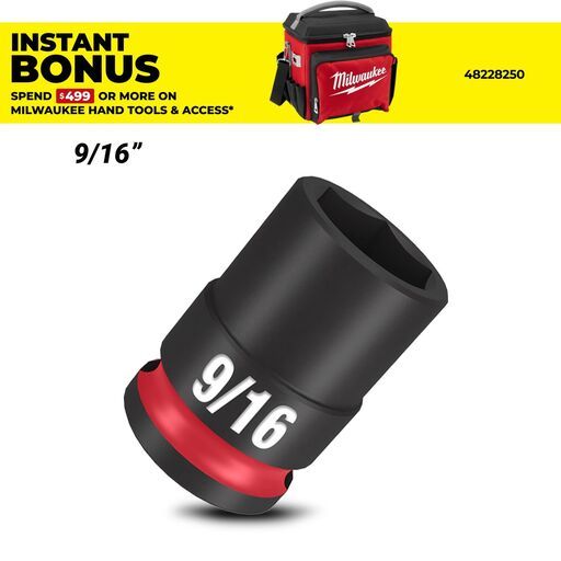 Milwaukee 49666107 3/8" Drive 9/16" Shockwave SAE Standard 6 Point Impact Socket