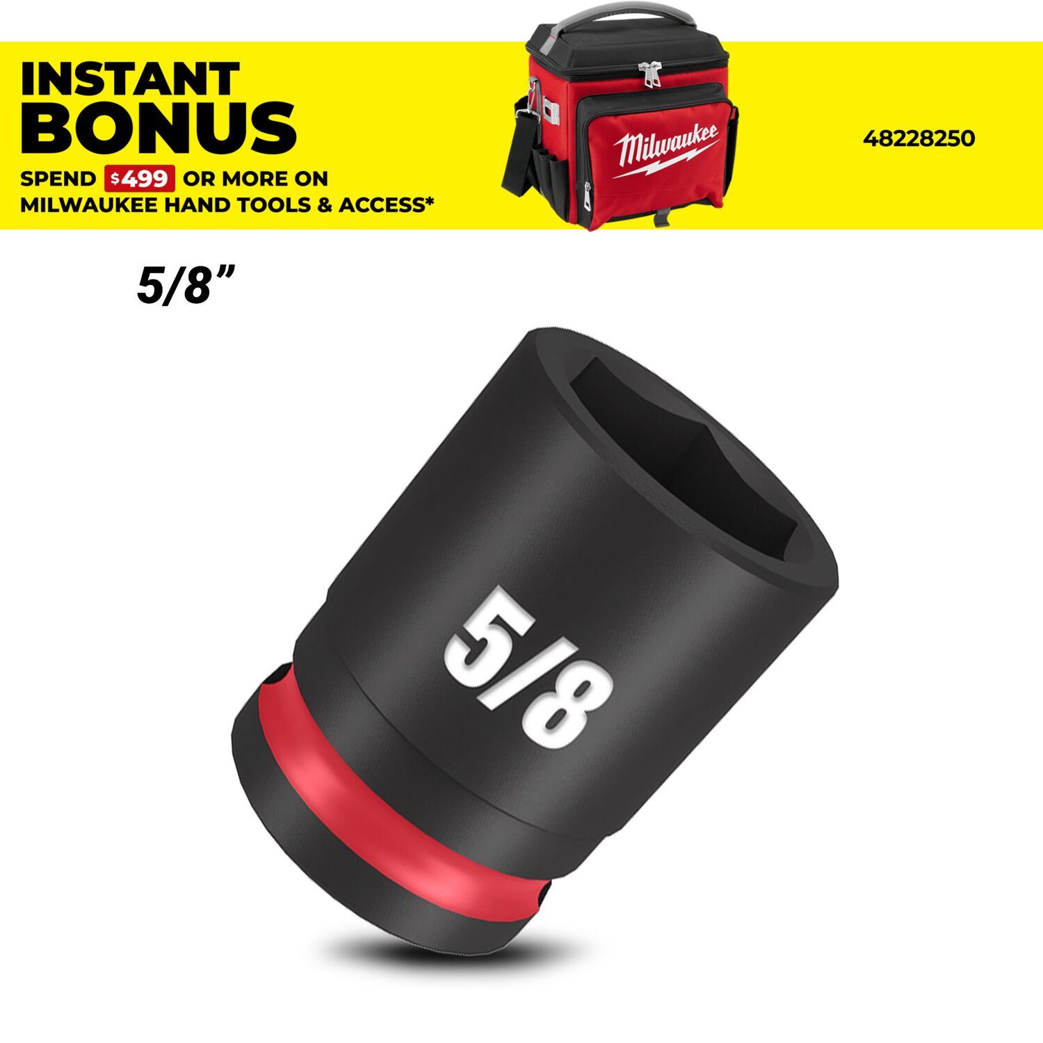 Milwaukee 49666108 3/8" Drive 5/8" Shockwave SAE Standard 6 Point Impact Socket – image 1