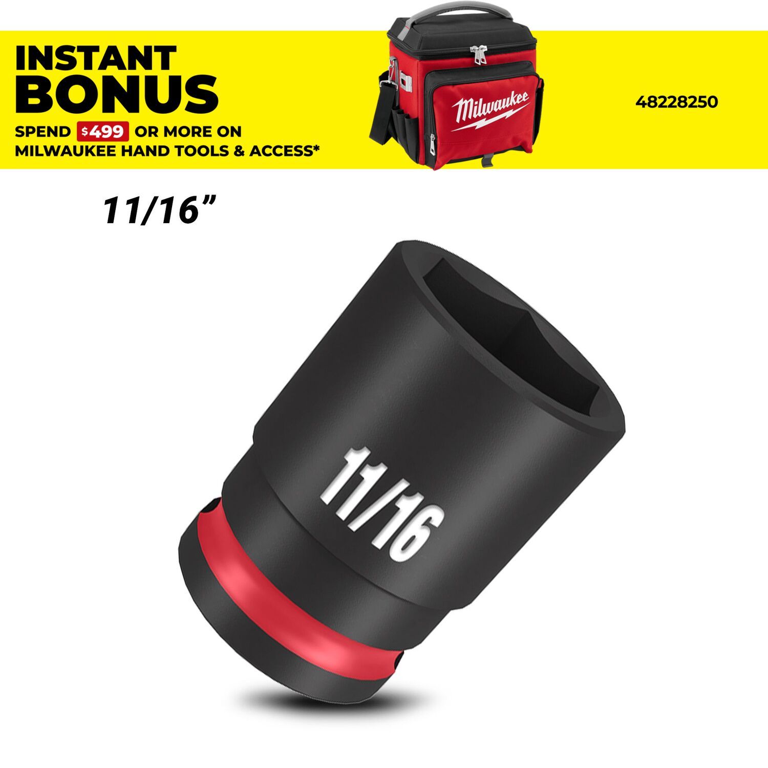 Milwaukee 49666109 3/8" Drive 11/16" Shockwave SAE Standard 6 Point Impact Socket – image 1