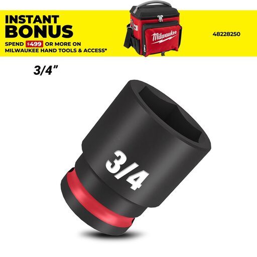 Milwaukee 49666110 3/8" Drive 3/4" Shockwave SAE Standard 6 Point Impact Socket