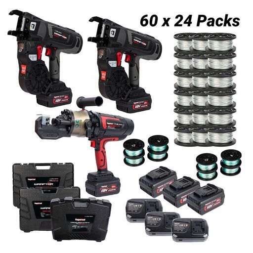 RAPIDTOOL WGW-60A 18V 5.0Ah Li-ion Cordless Rebar WRAPTOR + Rebar Cutter 3pce Combo Kit with 60 x 24-Pack 1.3mm Galvanised WRAPTOR Tie Wire Pack