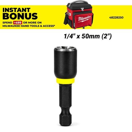 Milwaukee 49664503 5/16" x 50mm (2") SHOCKWAVE Magnetic Nut Driver Power Bit
