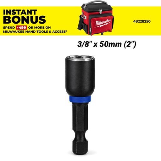 Milwaukee 49664505 3/8" x 50mm (2") SHOCKWAVE Magnetic Nut Driver Power Bit