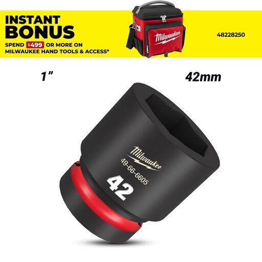 Milwaukee 49666605 1" Drive 42mm SHOCKWAVE Standard 6 Point Impact Socket