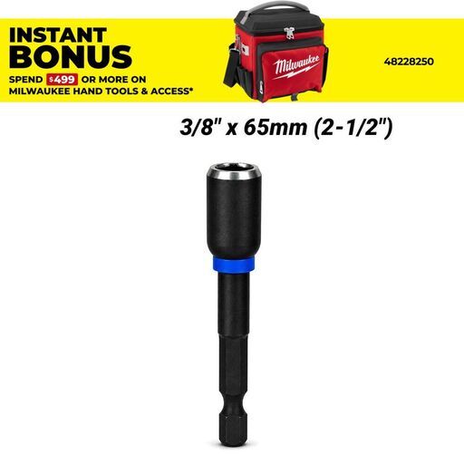 Milwaukee 49664535 3/8" x 65mm (2-1/2") SHOCKWAVE Magnetic Nut Driver Power Bit
