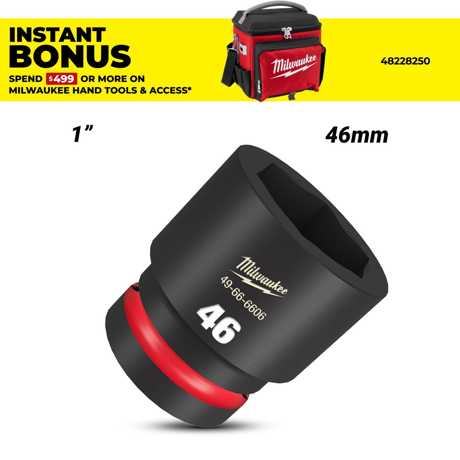 Milwaukee 49666606 1" Drive 46mm SHOCKWAVE Standard 6 Point Impact Socket – image 1