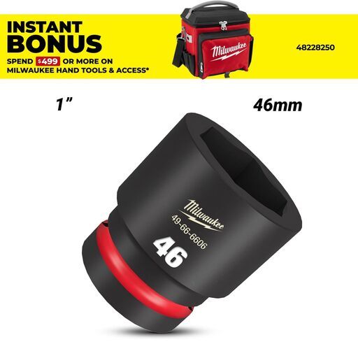 Milwaukee 49666606 1" Drive 46mm SHOCKWAVE Standard 6 Point Impact Socket