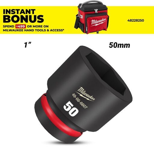 Milwaukee 49666607 1" Drive 50mm SHOCKWAVE Standard 6 Point Impact Socket