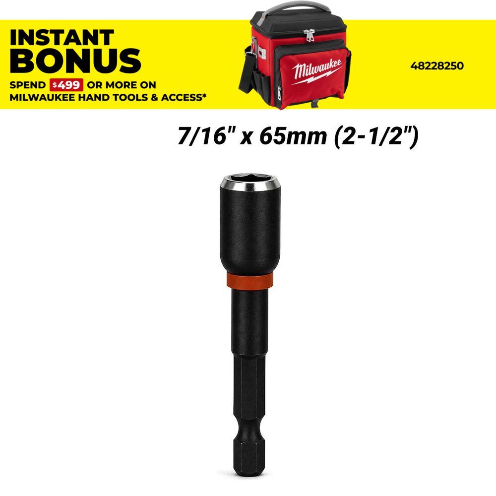 Milwaukee 49664536 7/16" x 65mm (2-1/2") SHOCKWAVE Magnetic Nut Driver Power Bit – image 1