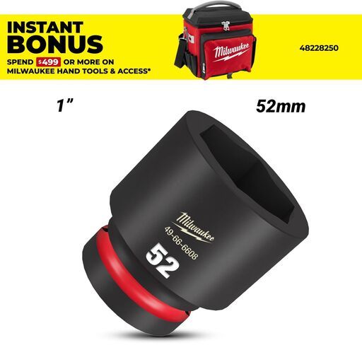 Milwaukee 49666608 1" Drive 52mm SHOCKWAVE Standard 6 Point Impact Socket