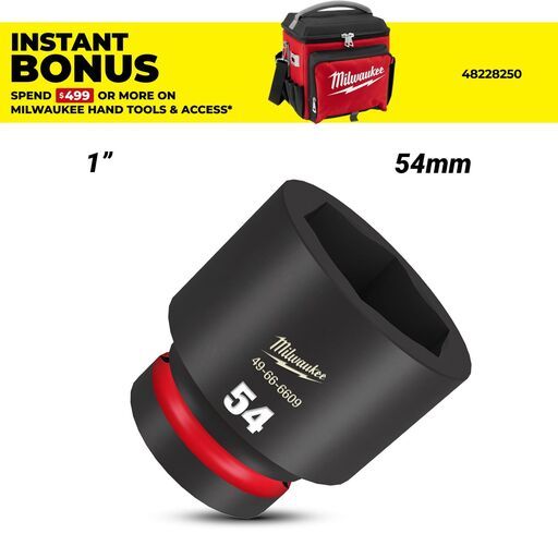 Milwaukee 49666609 1" Drive 54mm SHOCKWAVE Standard 6 Point Impact Socket