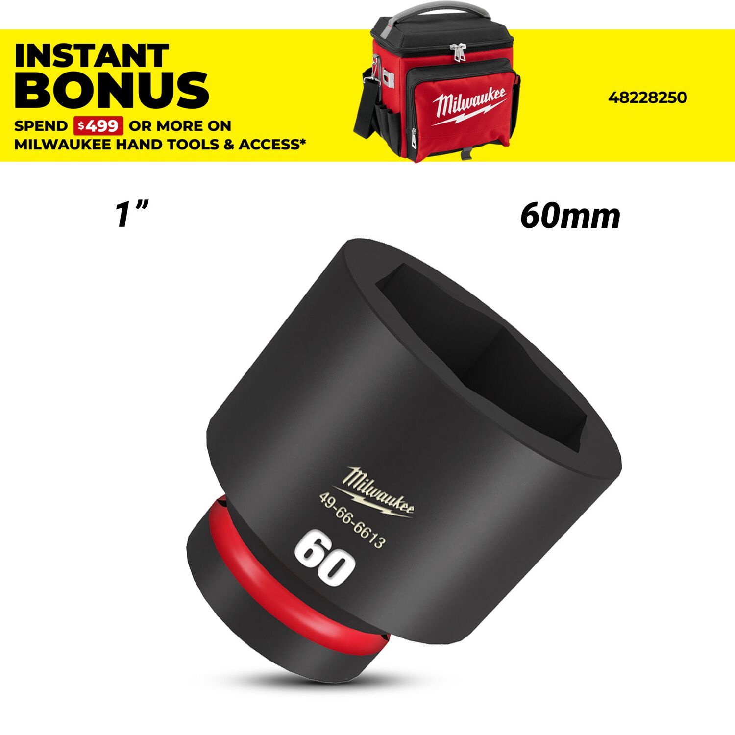 Milwaukee 49666613 1" Drive 60mm SHOCKWAVE Standard 6 Point Impact Socket – image 1