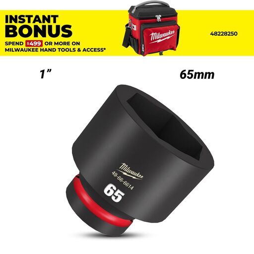 Milwaukee 49666614 1" Drive 65mm SHOCKWAVE Standard 6 Point Impact Socket