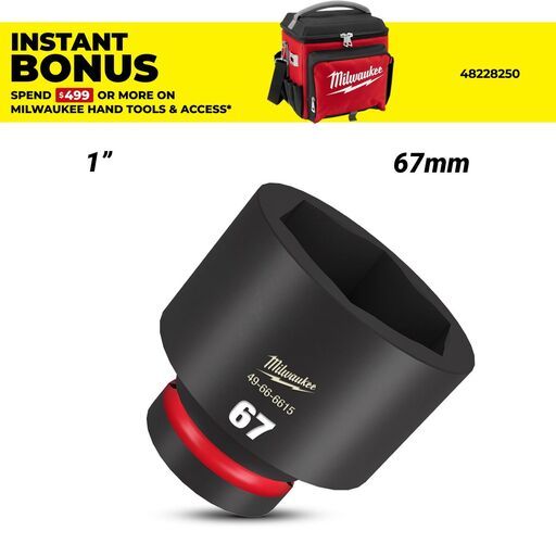 Milwaukee 49666615 1" Drive 67mm SHOCKWAVE Standard 6 Point Impact Socket