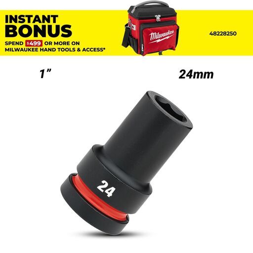 Milwaukee 49666619 1" Drive 24mm SHOCKWAVE Deep 6 Point Impact Socket
