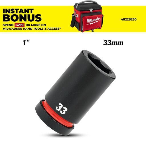 Milwaukee 49666627 1" Drive 33mm SHOCKWAVE Deep 6 Point Impact Socket