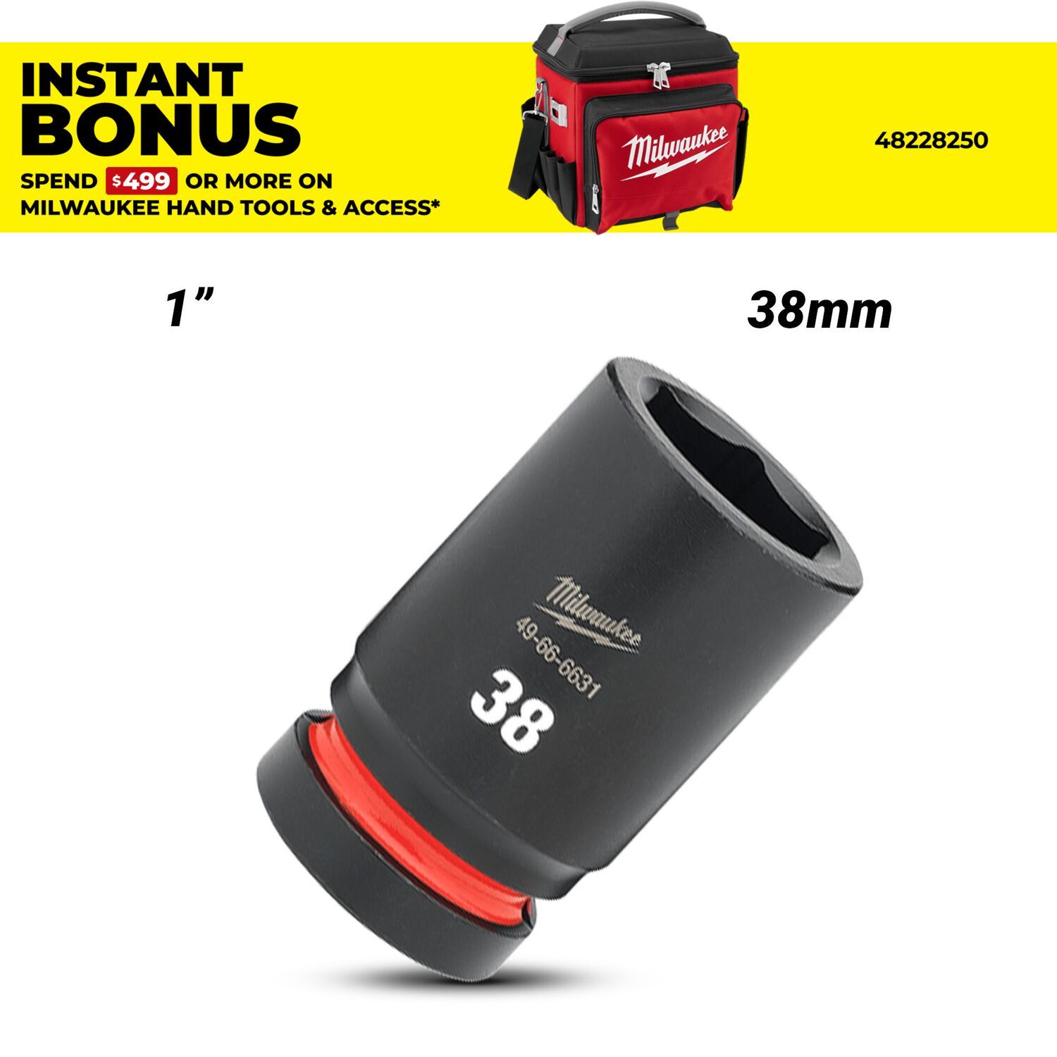 Milwaukee 49666631 1" Drive 38mm SHOCKWAVE Deep 6 Point Impact Socket – image 1