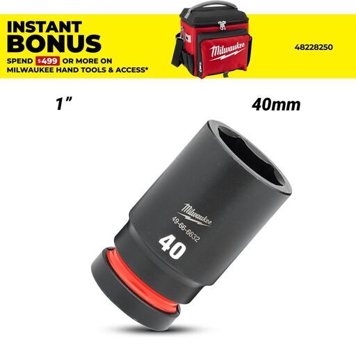 Milwaukee 49666632 1" Drive 40mm SHOCKWAVE Deep 6 Point Impact Socket
