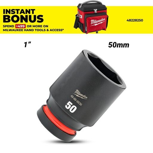 Milwaukee 49666636 1" Drive 50mm SHOCKWAVE Deep 6 Point Impact Socket