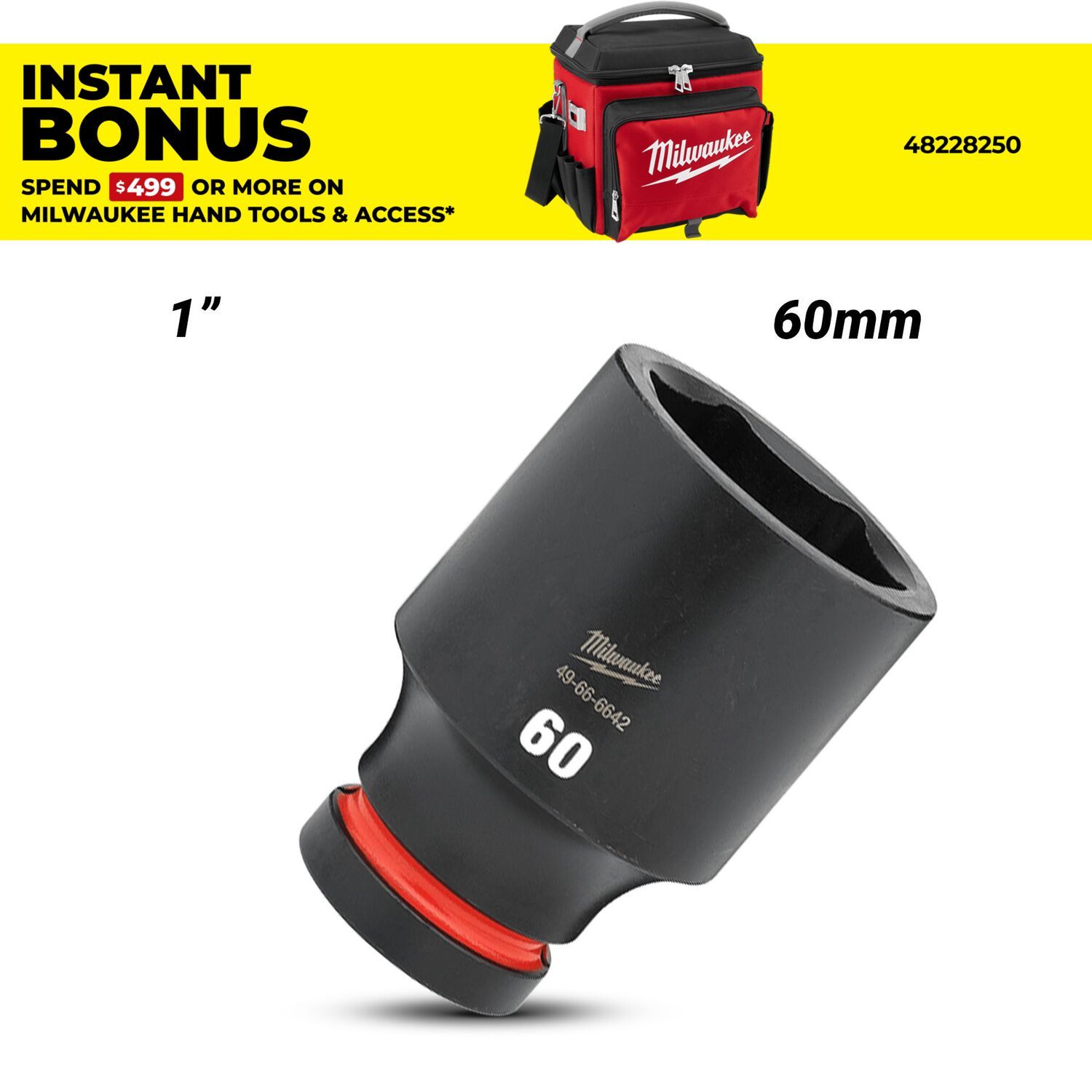 Milwaukee 49666642 1" Drive 60mm SHOCKWAVE Deep 6 Point Impact Socket – image 1