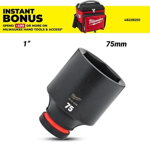 Milwaukee 49666646 1" Drive 75mm SHOCKWAVE Deep 6 Point Impact Socket