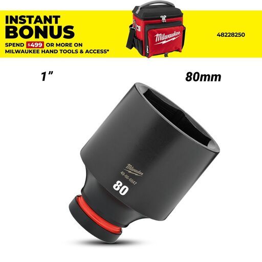 Milwaukee 49666647 1" Drive 80mm SHOCKWAVE Deep 6 Point Impact Socket