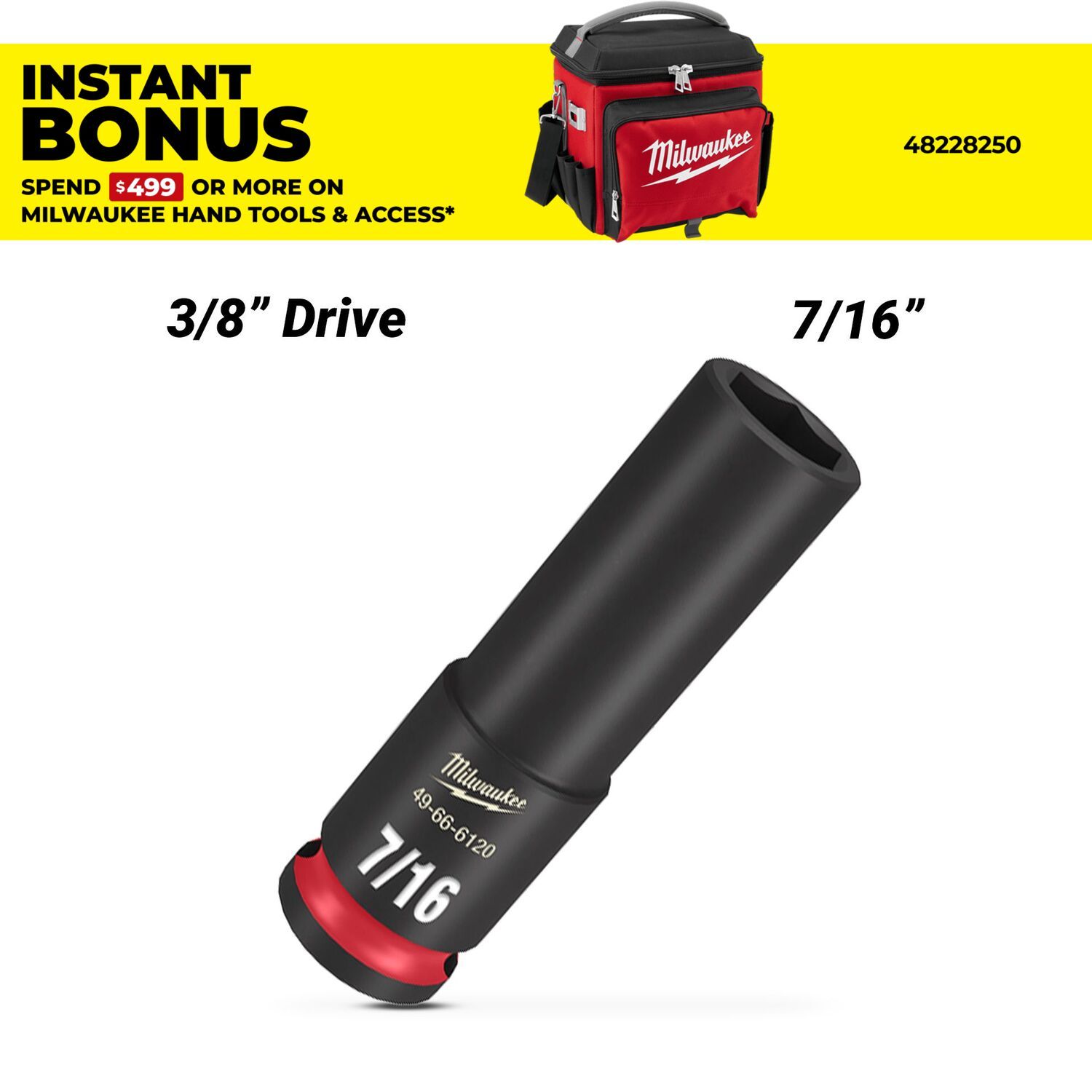Milwaukee 49666120 3/8" Drive 7/16" SHOCKWAVE Deep 6 Point Impact Socket – image 1