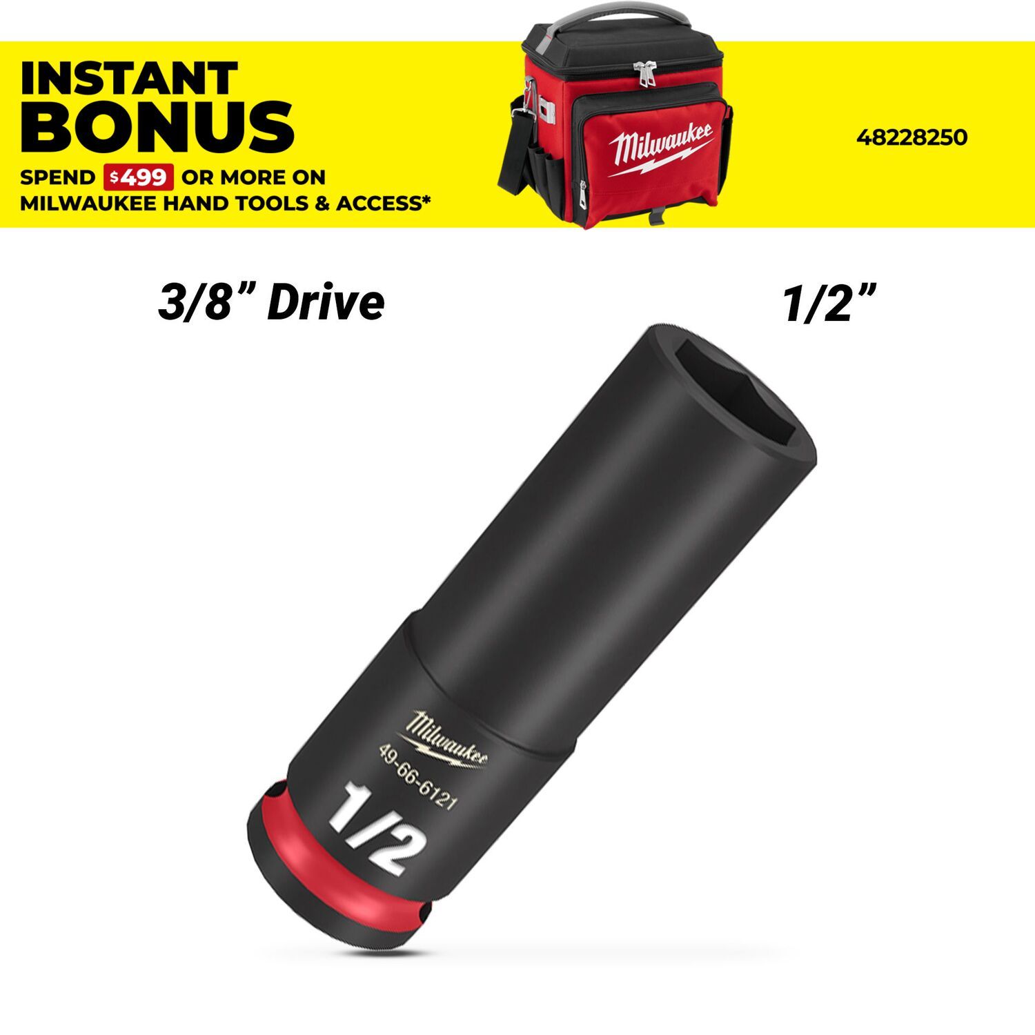 Milwaukee 49666121 3/8" Drive 1/2" SHOCKWAVE Deep 6 Point Impact Socket – image 1