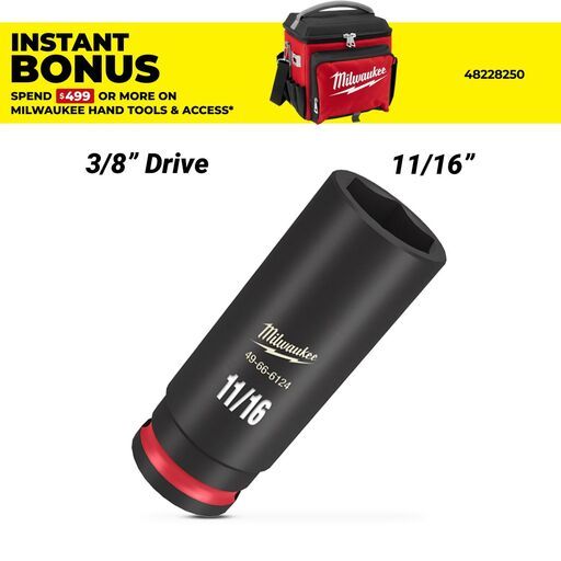 Milwaukee 49666124 3/8" Drive 11/16" SHOCKWAVE Deep 6 Point Impact Socket