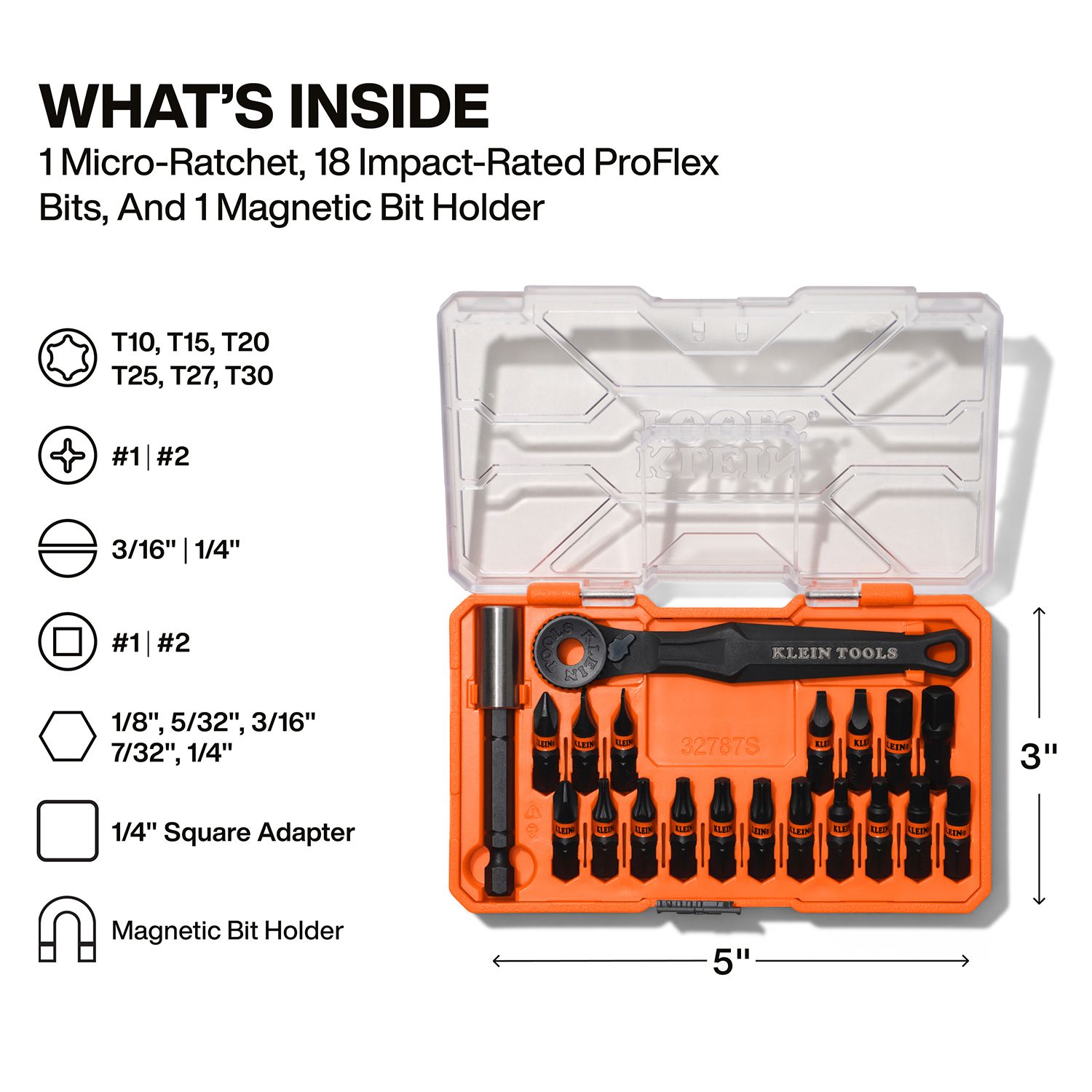Klein A-32787S 20pce Proflex Micro Ratchet Impact-Rated Bit Set – image 2