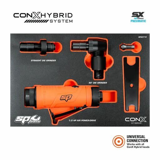 SP Tools SP83772 1/2HP Pneumatic SX AIRDRIVE Power-Drive Body CONX Hybrid Grind Air System Kit – image 2