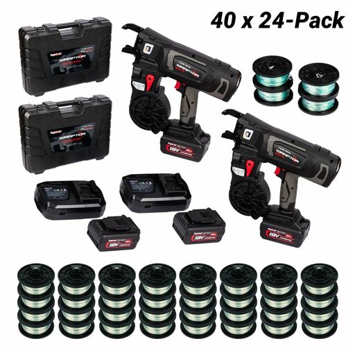 RAPIDTOOL WGW-40A 18V 5.0Ah Cordless 12-44mm WRAPTOR Rebar Tying Machine 2pce Combo Kit + 40 x 24-Pack 1.3mm Galvanised WRAPTOR Tie Wire Pack
