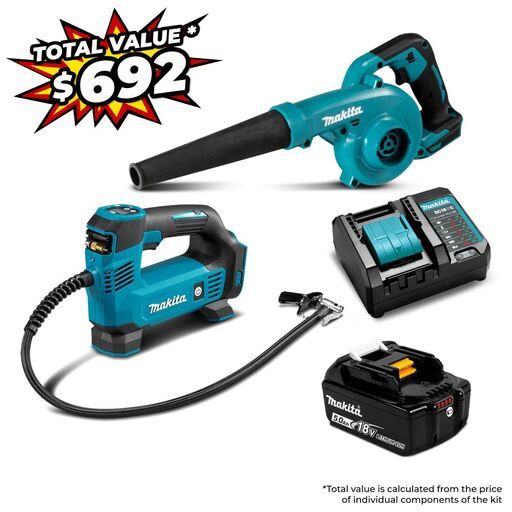 Makita DLX2428T01 18V 5.0Ah Li-ion LXT Cordless Brushless Inflator + Blower 2pce Combo Kit