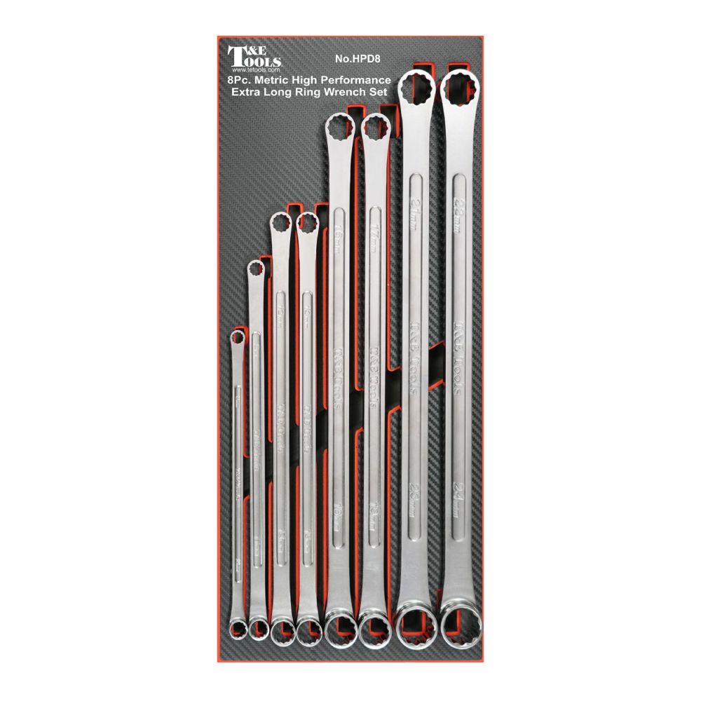 T&E Tools HPD8 8pce 8mm to 24mm Hi-Perfromance Long Ring Wrench Set – image 2