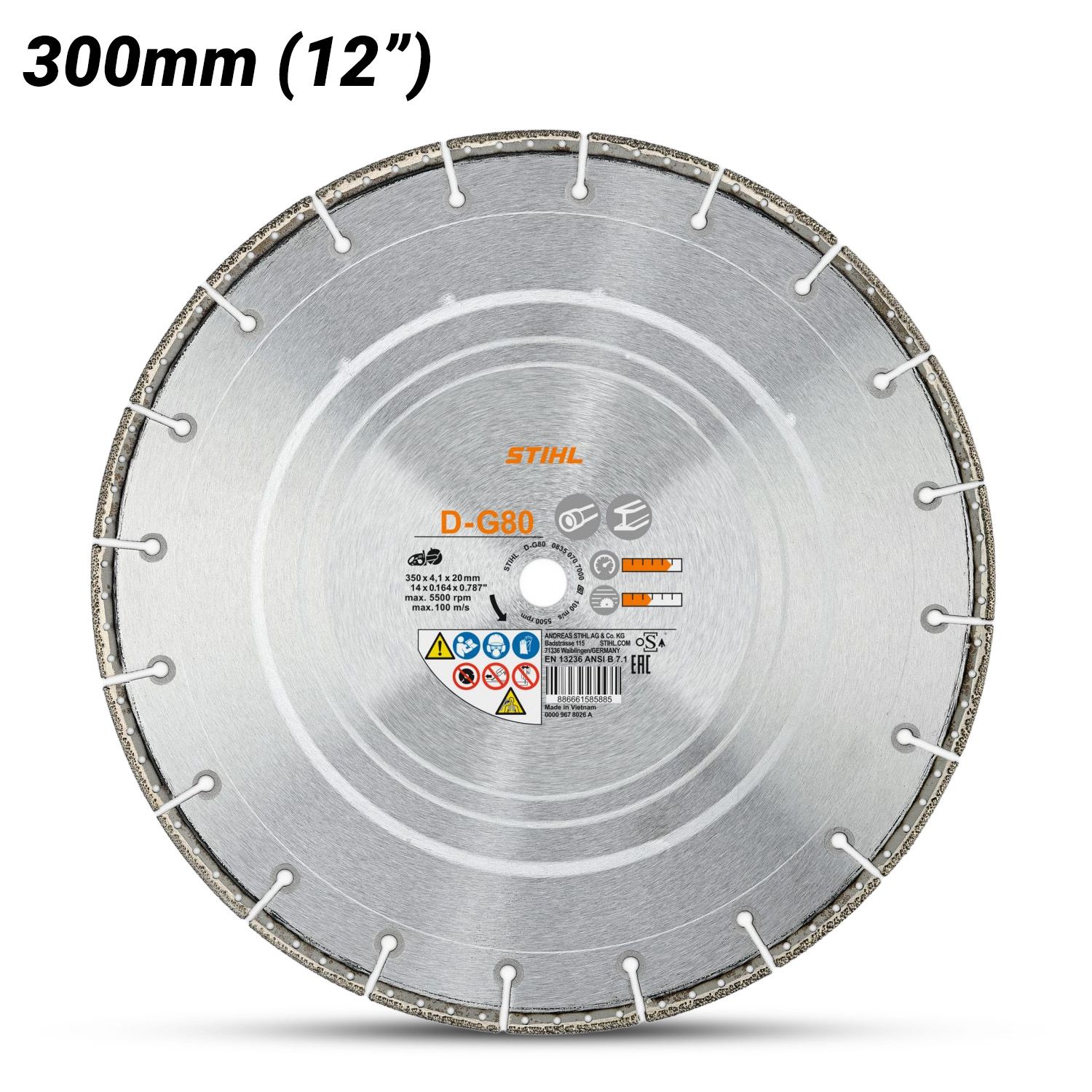 STIHL D-G80 (08350707002) 300mm (12") Ductile Iron Diamond Cutting Wheel – image 1